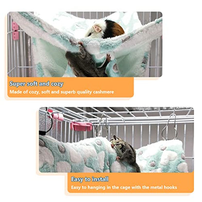 LEFTSTARER Guinea Pig Ferret Rat Hammock Toy Small Animal Cage Accessories Hideout Tunnel & Bunkbed Hammock for Rat Ferret Guinea Pig Hamster Sugar Glider Chinchilla (Hammock Set Heart-Green) - color: Hammock set Heart-Green