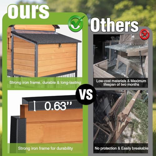 GUTINNEEN Large Chicken Coop with Metal Frame, Mobile Hen House with Wheels, Portable Poultry Cage with Run, Nesting Box, Waterproof Cover for 4-6 Chickens, Ducks - size: 85.6"L x 40.6"W x 48.2"H