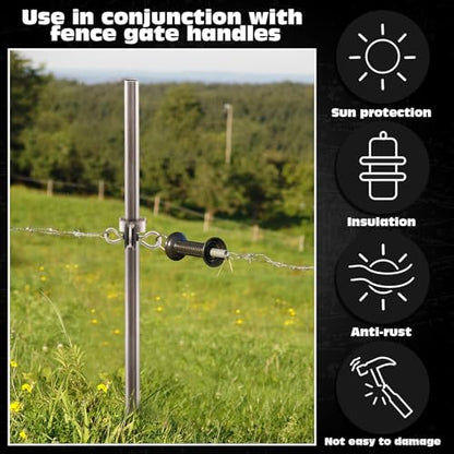 Gisafai 6 Pcs Electric Fence Gate Handles T Post Gate Handle Anchors Double Hook 2 Rings Steel Insulators with Easy Screws for Wire Electric Fence Wood Post Agricultural and Ranchers, Black