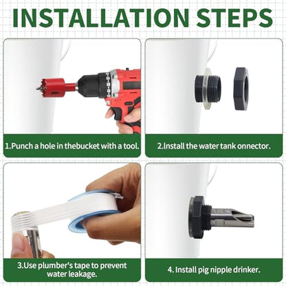 Pig Nipple Waterer for Barrel kit,Stainless Steel Automatic Pig Nipple Waterer, Hog Drinker Feeder with Water Tank Connector Kit,Hog Water Nipples for Pig Goat Waterer System (Silvery, 5 PCS)
