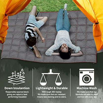 Outdoor Puffy Camping Blanket, Lightweight Down Alternative Puffy Printed Camping Large Ultra Warm Hammock Top Quilt Waterproof Blanket for Traveling Picnic Beach Party Cold Weather (Gray) - color: Gray