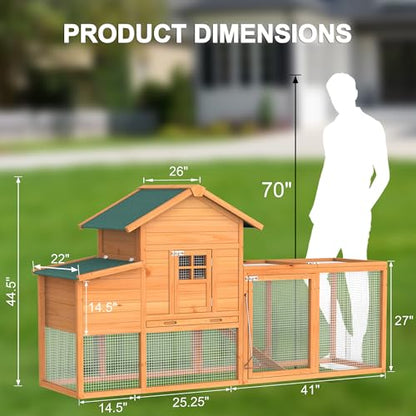 80" Chicken Coop with Expandable Run, Outdoor Chicken House for 4 Chickens, Wooden Hen House with Run, Nesting Box, Pull Out Tray, Chicken Cage - size: 78.0"L x 27.0"W x 45.0"H