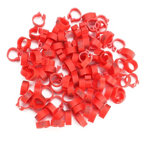 100PCS 8MM 001-100 Numbered Plastic Letter Pigeon Bird Leg Bands Rings, Bird Chicks Parrot Clip Rings Band (Red) - color: Red