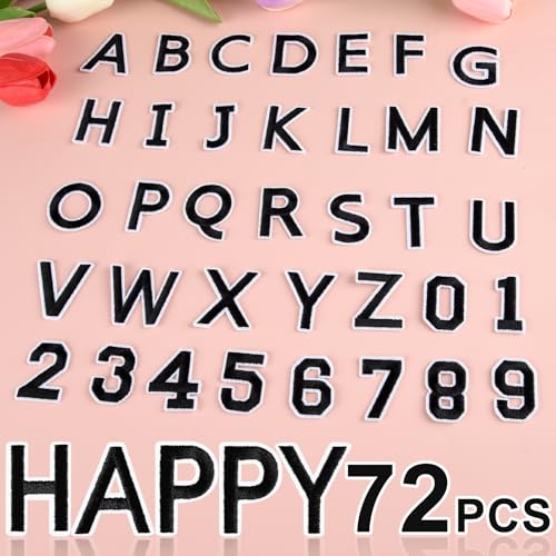 ASTARON 72 Pcs Iron on Letters and Numbers Patches, 1.5 Inch Letters A-Z Numbers 0-9 Embroidered Applique Patches Alphabet Cloth Patch for Clothes, Bags, Socks, Jeans, Hat, DIY Accessories(Black) - color: Black