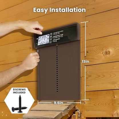 Automatic Chicken Coop Door - Auto Chicken Coop Door with Timer, Sensor, & Remote Control - Smart Poultry Door Opener with Durable Construction - Chicken Coop Supplies & Accessories - Brown