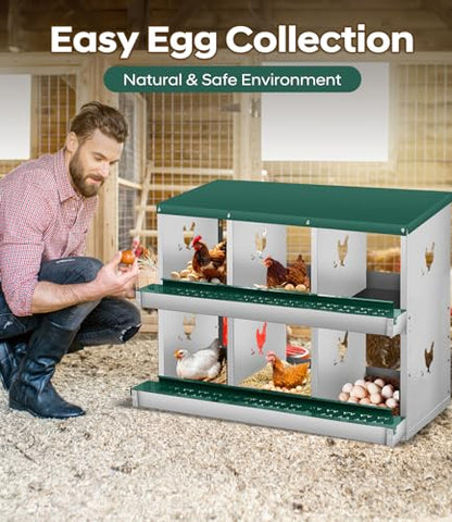 Garvee Chicken Nesting Box, 6 Compartment Metal Wall Mount Nest Boxes, Poultry Hen Laying Eggs Box, Easy Egg Collection, Heavy Duty 6 Room Nesting Box for Chicken Coop Backyard Farm - size: 6 Compartment
