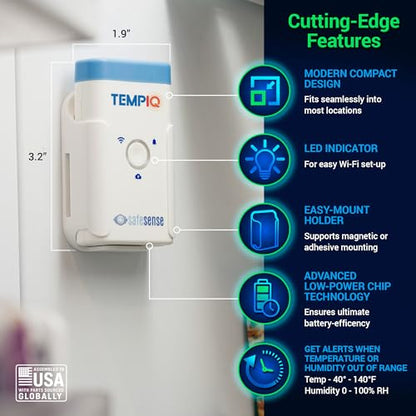 TEMPIQ Remote WiFi Temperature & Humidity Sensor - App Integration, Alerts, Helps Monitor 2nd Home, AirBnb, RV, Pets,Freezer and Server Room, Indoor & Outdoor Hygrometer & Thermometer - style: 1-Pack (Lithium Batteries)