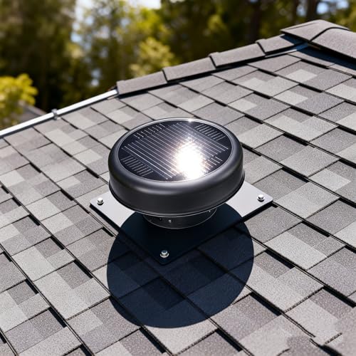 12" Flush Mount Round Solar Roof Vent Fan,30W Dual Power Black Attic Exhaust Fan,3-Speed Remote & 25°C Auto Ventilation,1200 CFM,MPPT Controller Solar Ventilator Solar Vent for Attic Garage - color: Black+Round 1