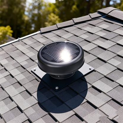 12" Flush Mount Round Solar Roof Vent Fan,30W Dual Power Black Attic Exhaust Fan,3-Speed Remote & 25°C Auto Ventilation,1200 CFM,MPPT Controller Solar Ventilator Solar Vent for Attic Garage - color: Black+Round 1