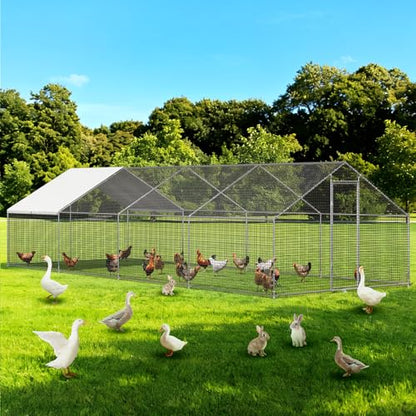 LEVELEVE Large Walk-in Chicken Coop with Chicken Run, Galvanized Poultry Enclosure with Waterproof Anti-UV Cover and Security Lock, Ideal for Rabbit, Duck, Backyard and Farm Yard，26.2'x 9.8'x 6.6' - size: 26.2'L x 9.8'W x 6.6'H