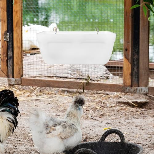 Yardwe 2pcs Hanging Feeder Trough for Livestock Chicken and Goat Feed Container Poultry Waterer Screws and Buckles for Ducks Geese and Deer - color: White
