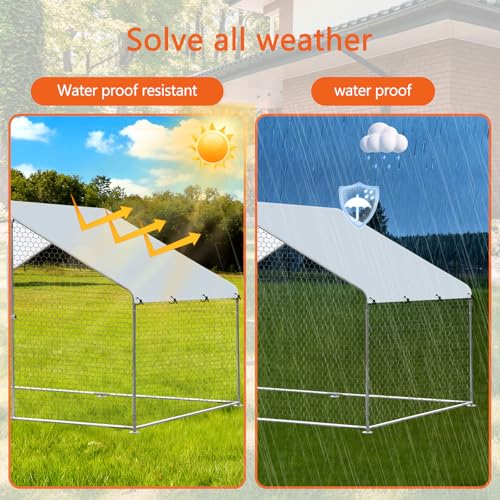 Outdoor Metal Chicken Coop Large Walk-in Poultry Cage Spire-Shaped Chicken Run with Waterproof and Anti-Ultraviolet Cover for Outside,Backyard and Farm,4.9' L*9.8' W*6.4' H - size: 58.8"L x 117.6"W x 76.8"H