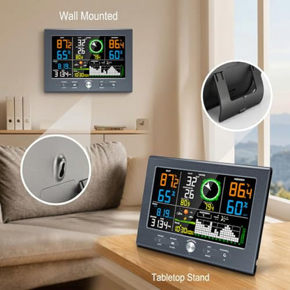 Urageuxy Weather Stations Wireless Indoor Outdoor, Home Weather Station with Rain Gauge, Atomic Clock, Wind Speed, Weather Forecast, Temperature, Humidity, Moon Phase, Barometric Pressure - color: Grey