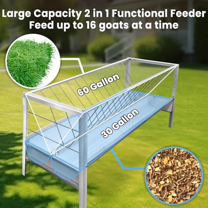Heavy Duty Goat Feeder 90 Gallon, Galvanized Steel 2-in-1 Livestock Hay Rack & Trough, Freestanding Feed Station for Sheep, Horse, Barn, Minimizes Waste