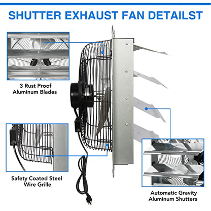 KEN BROWN 18 Inch Exhaust Fan with Power Cord, Automatic Shutter, 2600CFM, Aluminum Cooling Ventilation Fan, High Speed Wall Mounted Attic Fan for Garage, Greenhouse, Shop, Shed - size: 18 Inch