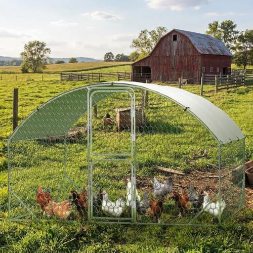 Garvee Large Metal Chicken Coop 6.5 ft Metal Chicken Run with Waterproof UV Resistant Cover & Double Doors, Walk-in Poultry Coop for Yard - size: 9.8' x 6.5' x 6.5'