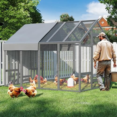 Chicken Coop for10-12 Chickens, Large Wooden Chickens Run, Outdoor Walk in Poultry Cage Duck Runs for Yard with Cover & Chicken Vegetable Feeder,Chicken House for Outside Farm Backyard - size: 96.1" x 71" x 71"