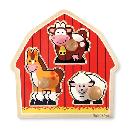 Melissa & Doug Barnyard Animals Jumbo Knob Puzzle, Wooden Peg Puzzle for Toddlers, Educational Toy for Shape Recognition and Fine Motor Skills, Ages 1+ - style: Barnyard Animals