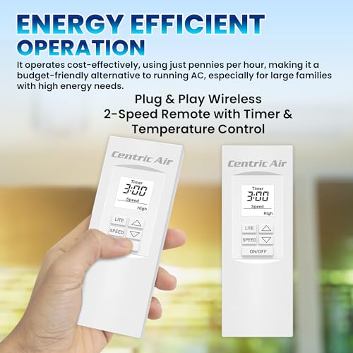 Centric Air 2.7 (R13) Whole House Fan | Ultra Quiet & Energy Saving | R13 Insulated Damper | Plug & Play, 2 Speed Remote with Temp/Timer | 15-Year Warranty | Ventilates Up to 1800 Sq Ft - color: Remote Control, size: 2.7 (R13)