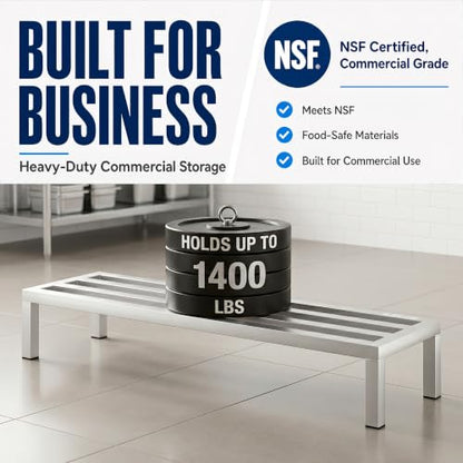 48" x 14" x 8" Aluminum Dunnage Rack – Heavy Duty Floor Storage Stand, NSF for Commercial Use - size: 48"W x 14"D x 8"H