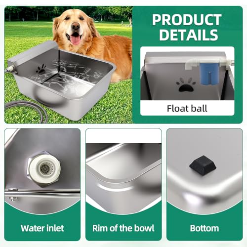 Automatic Dog Water Bowl Dispenser 23L Large with Hose & Adapter | Stainless Steel, Rustproof,Large Capacity, Self Filling, with Float Valve,No Mass, No-spill,outdoor,for Cat,Livestock,Chicken