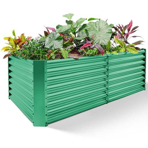 Land Guard 6×3×2 ft Galvanized Metal Raised Garden Bed, 2FT Deep Root Elevated Planter Box Steel Large Vegetable Flower Bed Kit(Green) - color: Green, size: 6×3×2ft（Rectangular）