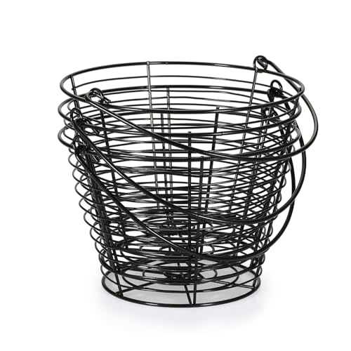 3 PCS 8" Black Round Wire Egg Baskets With Handle, Small Metal Egg Collecting Basket for Gathering Fresh Eggs, Chicken and Duck Eggs Hunting Basket Egg Holder Countertop - style: Round-3 Pack