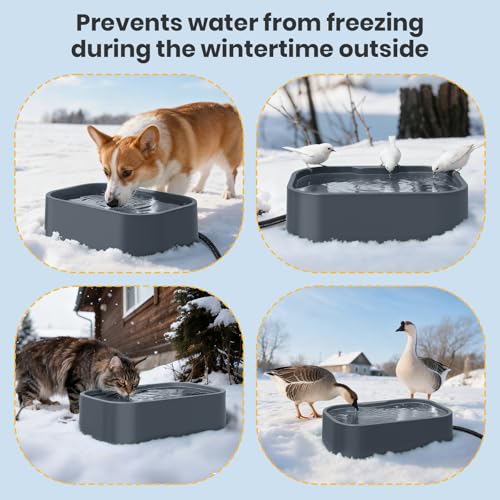 IPOW Extra Large Heated Pet Bowl with 5 Layers Design for Heating & Heat Preservation Provides Drinkable Water & Food in Winter Heated Water Bowl for Cat Rabbit Chicken Duck Squirrel, 194 fl oz - color: Gray