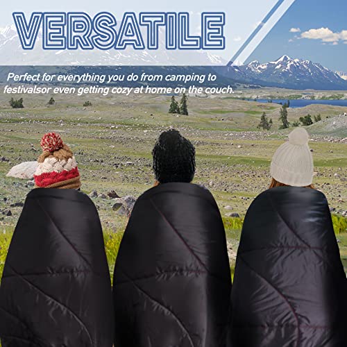 Outdoor Puffy Camping Blanket, Lightweight Down Alternative Puffy Printed Camping Large Ultra Warm Hammock Top Quilt Waterproof Blanket for Traveling Picnic Beach Party Cold Weather (Black) - color: Black