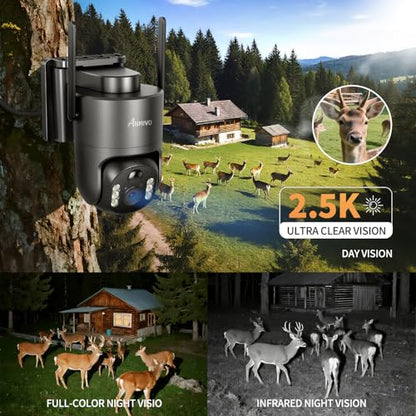 No WiFi Security Camera, 4G LTE Cellular Security Cameras Wireless Outdoor for Home/Farm/Jobsite, 2.5K True 4MP Off Grid Camera with SD & SIM, PIR Sensor, 2-Way Audio, Color Night Vision, Grey