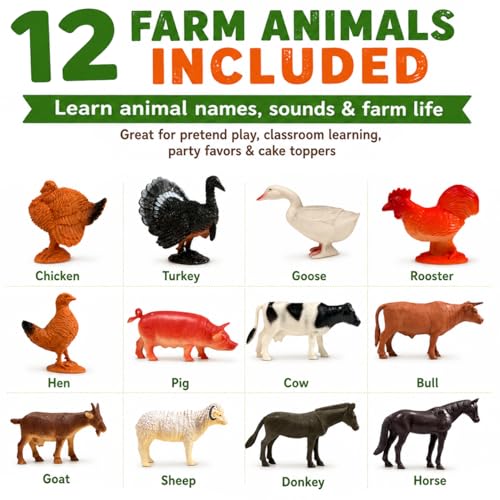 GiftExpress 12pc Large Farm Animal Toy Figures