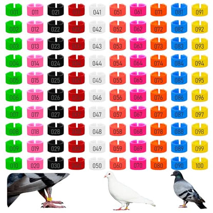 100PCS 8mm Chicken Leg Bands, Plastic Chicken Leg Rings with 8 Colors, Numbered Quail Bird Leg Bands Identification, Ankle Ring for Bantam Finch Dove Lovebird Coturnix Quail Duck Small Birds Supplies