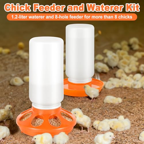 POMINEL Plastic Baby Chicken Feeder and Waterer Set (Orange) - color: Orange