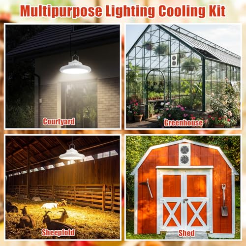 2 Set Solar Fan for Chicken Coop with Shed Light, 25W Panel Dual Exhaust Vent Kit, Waterproof 12V Solar Powered Ventilation System with Timer for Greenhouse, Pet House