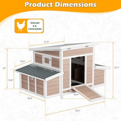 Chicken Coop, Large Wooden Chicken House with Waterproof Roof & Pull-Out Tray, Outdoor Chicken Hutch with 6 Nesting Boxes, Duck Coop Hen House for 4-6 Chicken, Khaki - color: Khaki