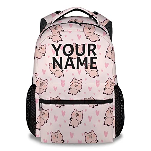 Personalized Pig Backpack Gifts with Text Name, 16 Inch Cute Pig Bookbag Durable, Lightweight, Large Capacity, Funny Animal Backpack for School Girls Kids Women - color: Style-2-1