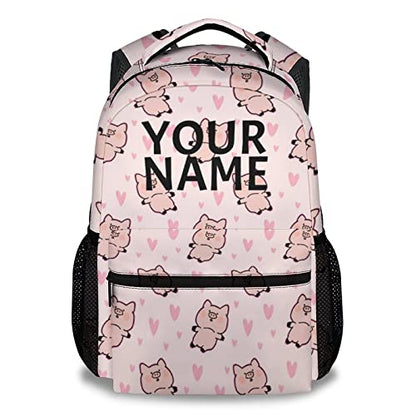 Personalized Pig Backpack Gifts with Text Name, 16 Inch Cute Pig Bookbag Durable, Lightweight, Large Capacity, Funny Animal Backpack for School Girls Kids Women - color: Style-2-1