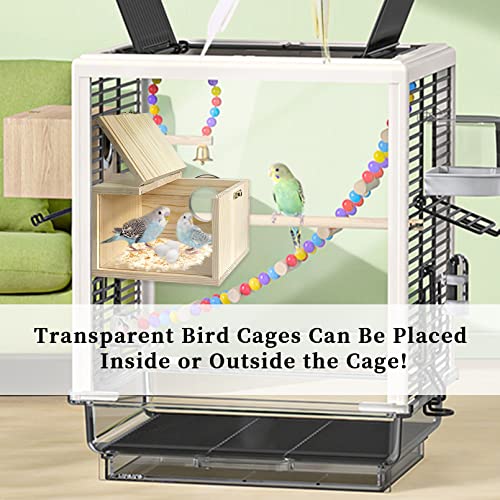 Transparent Parakeet Nesting Box,Wooden Parrot Nest Breeding Box with Perch Natural Bird House for Cage Suitable for Lovebirds Cockatiels Canaries - size: Small