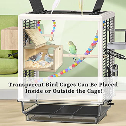 Transparent Parakeet Nesting Box,Wooden Parrot Nest Breeding Box with Perch Natural Bird House for Cage Suitable for Lovebirds Cockatiels Canaries - size: Small