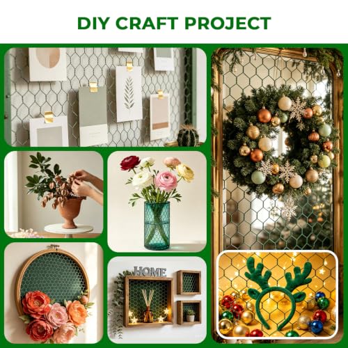 Green Chicken Wire for Floral Arrangements, Garden Fencing Netting | 15.7 x 394 in, PVC Coated, DIY Crafts, Poultry, Garden, Chicken Coop Wire, Rabbit Enclosure, w/Zip Ties Cutting Pliers Gloves - size: 15.7 x 394 inch