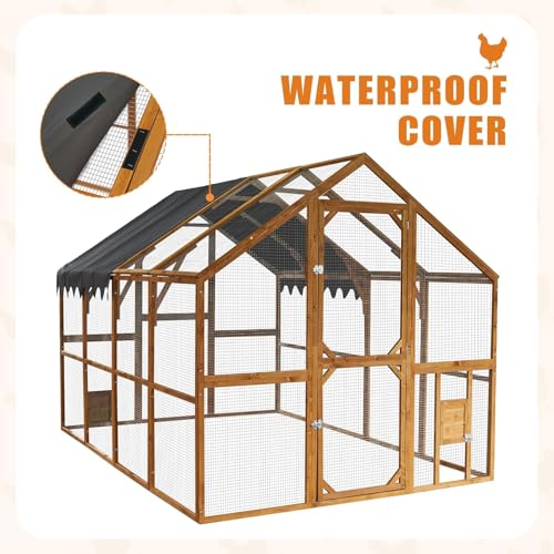Endark 110'' Large Walk-in Chicken Coop with Waterproof Roof — Spacious Outdoor Enclosure, Pet Playpen, and Farm Poultry Cage Featuring Durable Wooden Construction and Rain Protection (Brown) - color: Brown