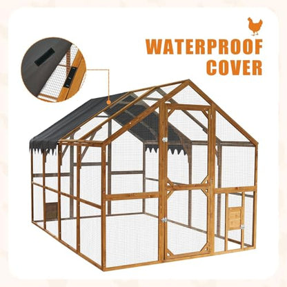 Endark 110'' Large Walk-in Chicken Coop with Waterproof Roof — Spacious Outdoor Enclosure, Pet Playpen, and Farm Poultry Cage Featuring Durable Wooden Construction and Rain Protection (Brown) - color: Brown
