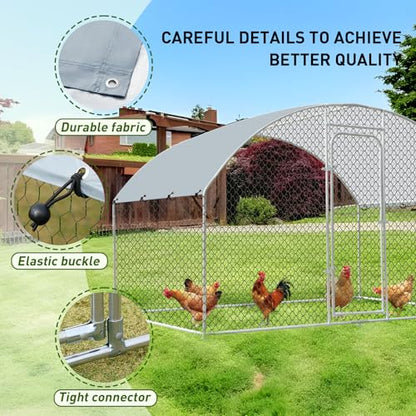 Chicken Coop Large Metal Chicken Run for 6/10 Chickens Poultry Cage with Waterproof Cover for Duck Walk-in Chicken Pen for Yard 9.8'W x 4.9'L x 6.4'H - size: 117.6"L x 59.0"W x 76.8"H