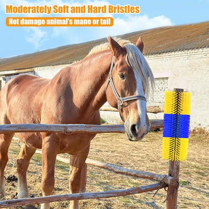 Livestock Scratching Brush 4 Pack, Dense Cow Brush Wall Mount Anti-Itch Grooming Tool, Flexible Goat and Horse for Grooming with Screws and Nuts - color: blue yellow