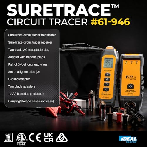 Ideal Electrical SureTrace Digital Circuit Tracer (61-946), Circuit Breaker Finder, 0-480 Volts AC/DC with Backlit Display, Find Breakers, Fuses, Wires, Dead Shorts, and Splice Errors