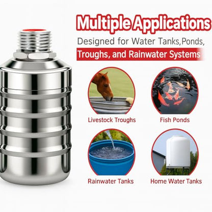 Automatic Float Valve for Water Tank, 3 Pack Stainless Steel Tank Float Valve 1/2" & 3/4", Auto Shut Off Water Level Control Valve for Livestock Trough, Aquarium, Pool