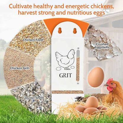 2Pack Chicken Grit and Oyster Shell Feeder, Poultry Feeder with Visual Window, No-Mess Weatherproof, Metal Hanging Gravity Chicken Feeder, Chicken Coop Accessories (Combo-Black/White) - color: Combo-Black/White