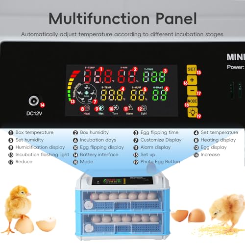 120 Egg Incubator, Automatic Incubator for Hatching Eggs, with Auto Egg Turner, Temp & Humidity Control, Poultry Hatching Incubators for Chicken Duck Quail Eggs,Ideal for Farm, School and Lab (Blue)