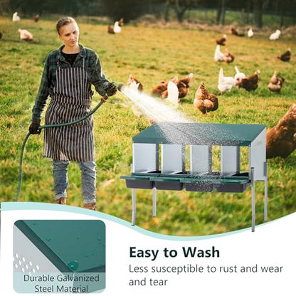 Chicken Nesting Box – 3/4/6/8-Room Metal Poultry Laying Box with Rollaway Egg Collection, Wall-Mounted Or Freestanding, Easy Assembly, Green(4 Holes with Bracket)