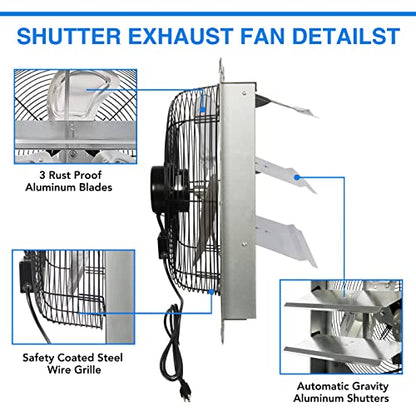KEN BROWN 14 Inch Exhaust Fan with Power Cord, Automatic Shutter, 1950CFM, Aluminum Cooling Ventilation Fan, High Speed Wall Mounted Attic Fan for Garage, Greenhouse, Shop, Shed - size: 14 Inch